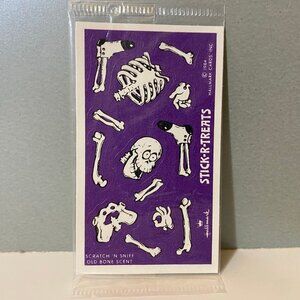 Vintage Hallmark 1984 Skeleton Old Bone Scratch & Sniff Stick R Treats Stickers